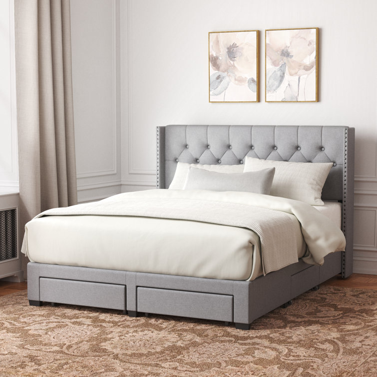 House of Hampton® Adella Upholstered Panel Bed with Storage Drawers